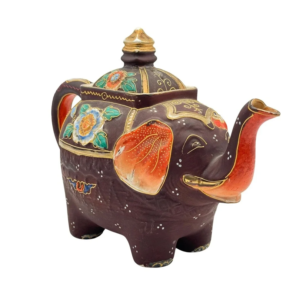 Elephant Teapot‎ Made In Japan Moriage Hand Painted Art Deco Kutani Style Enamel